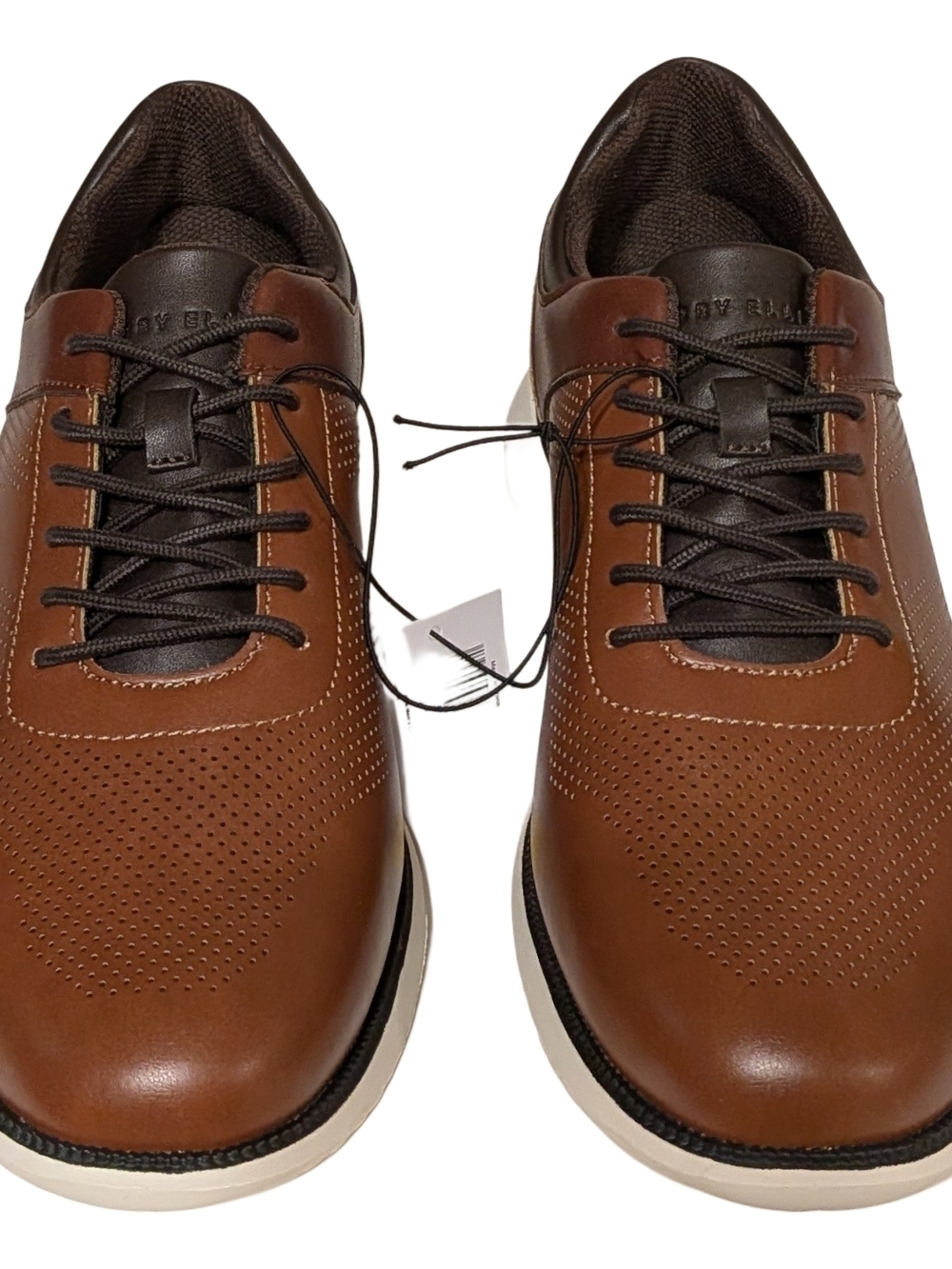 Perry Ellis Two-Tone Brown Perforated Leather Lace-Up Sneakers
